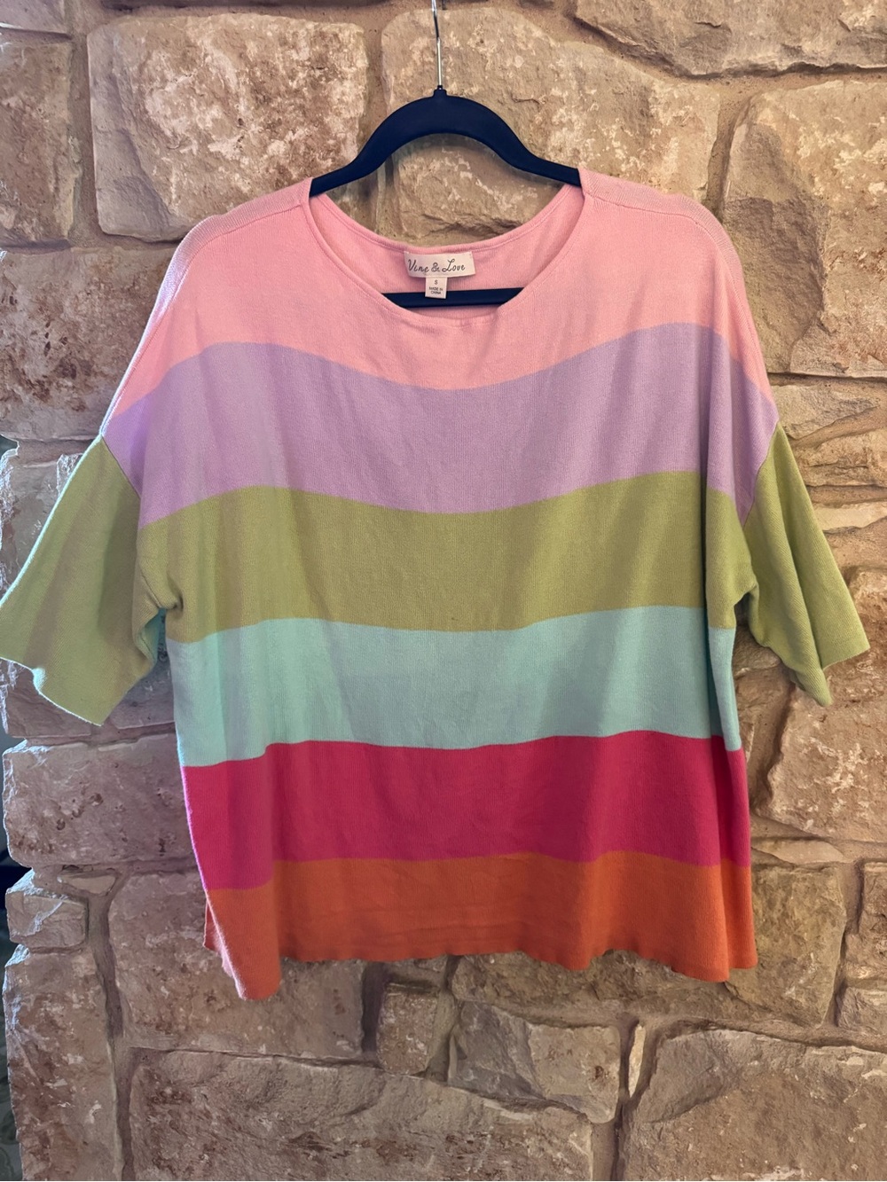 Pastel Multi-Stripe Short Sleeve Sweater - Pink/Green/Blue